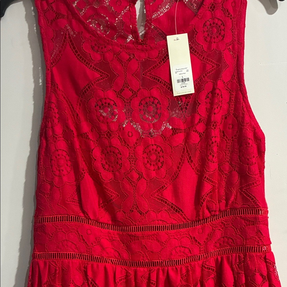 Francesca’s Miami NWT Elegant Red Lace Maxi Dress - Picture 12 of 12